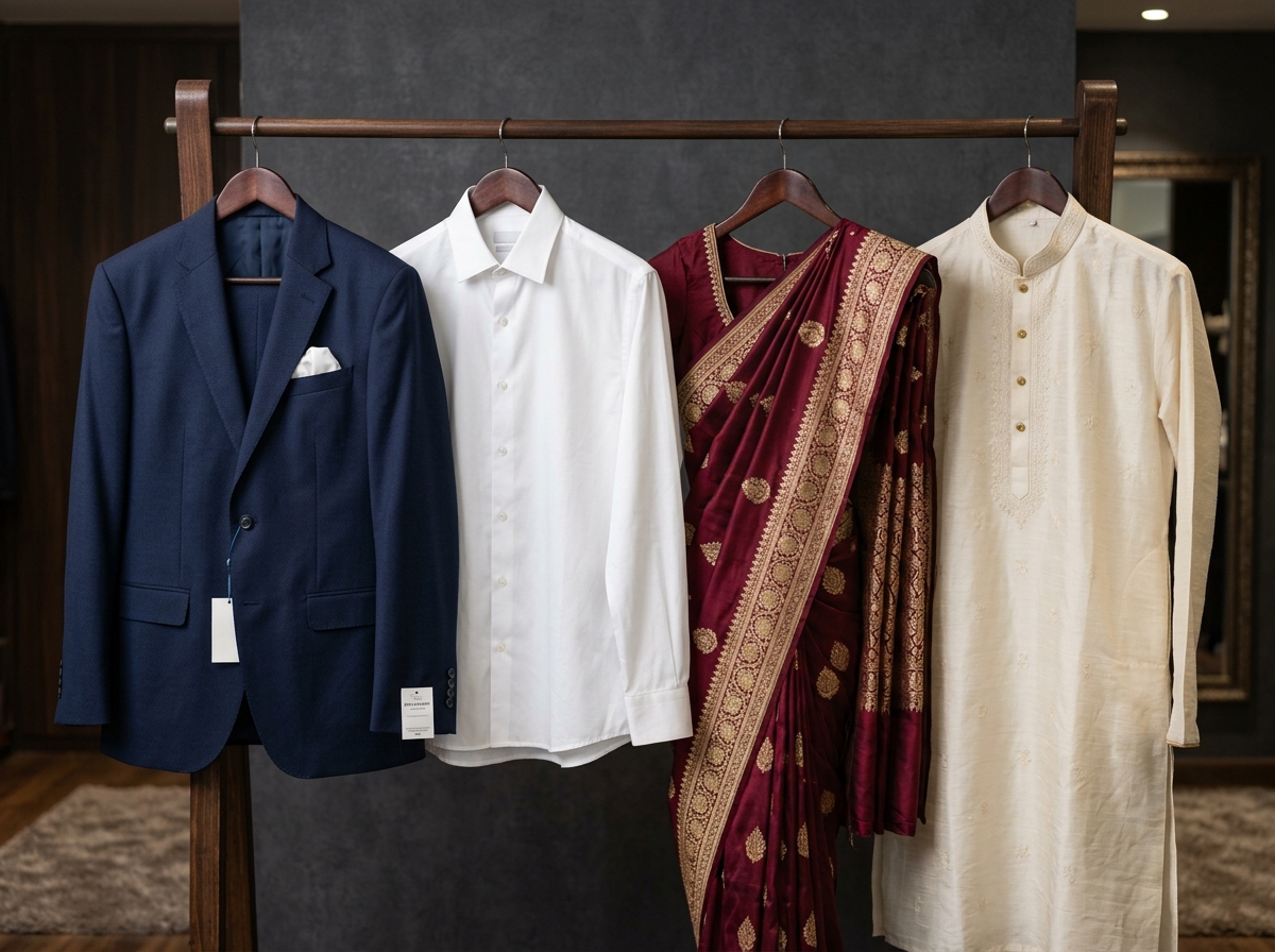 Blazer and silk saree on boutique hanger